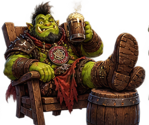 Grokk relaxing in a chair with a pint