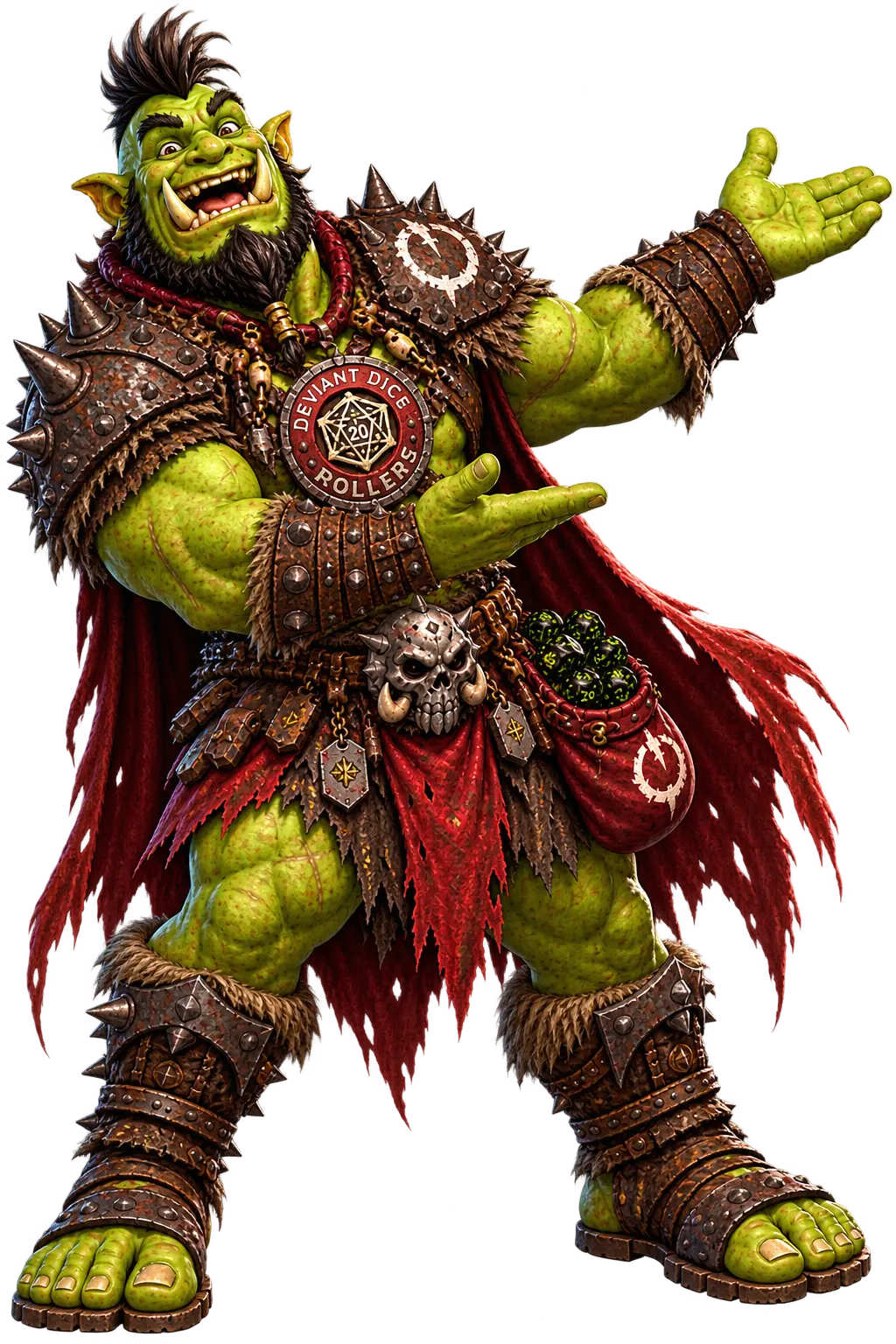 Grokk gesturing with open palms to present something