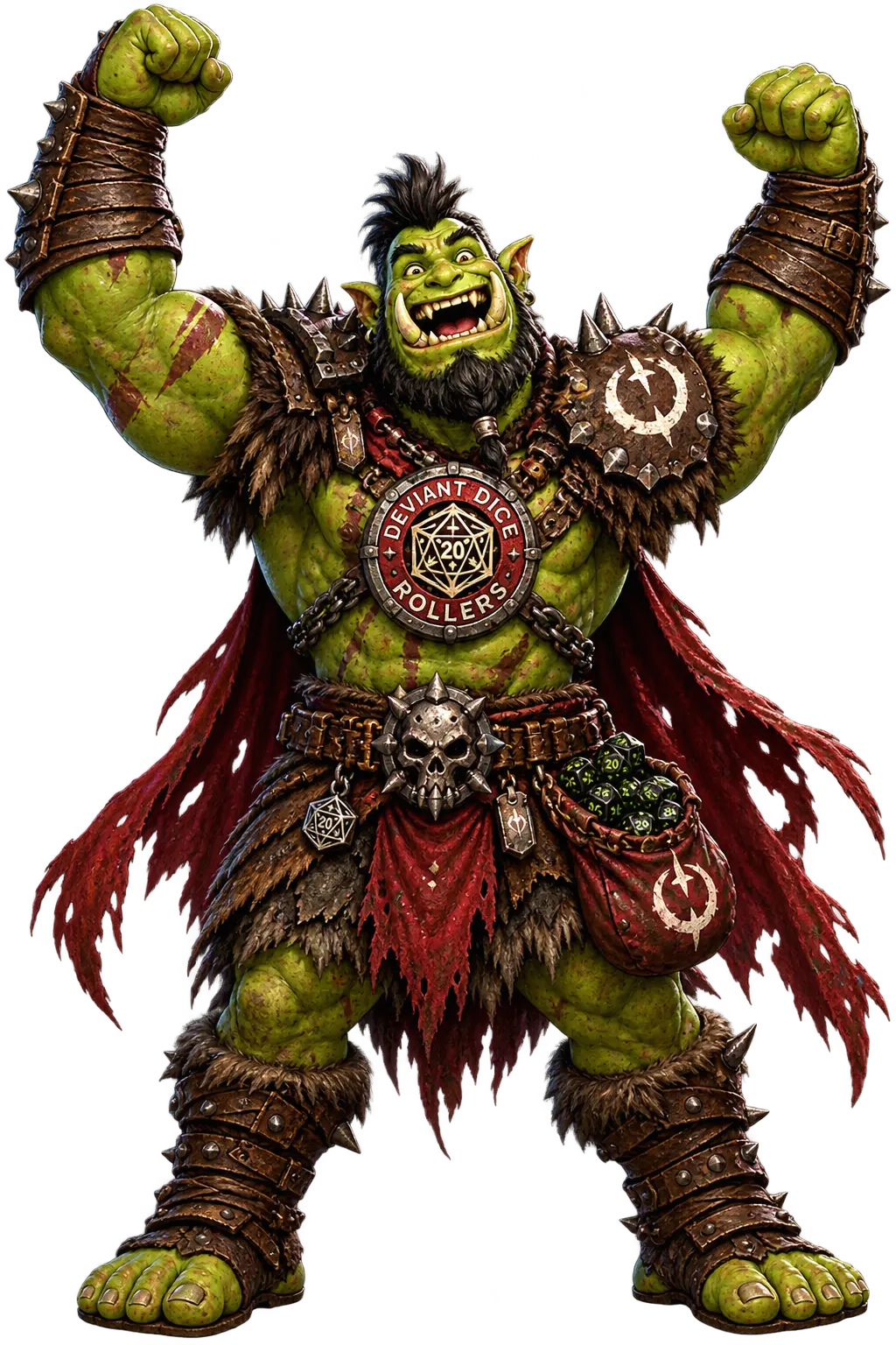 Grokk cheering with both fists raised in triumph