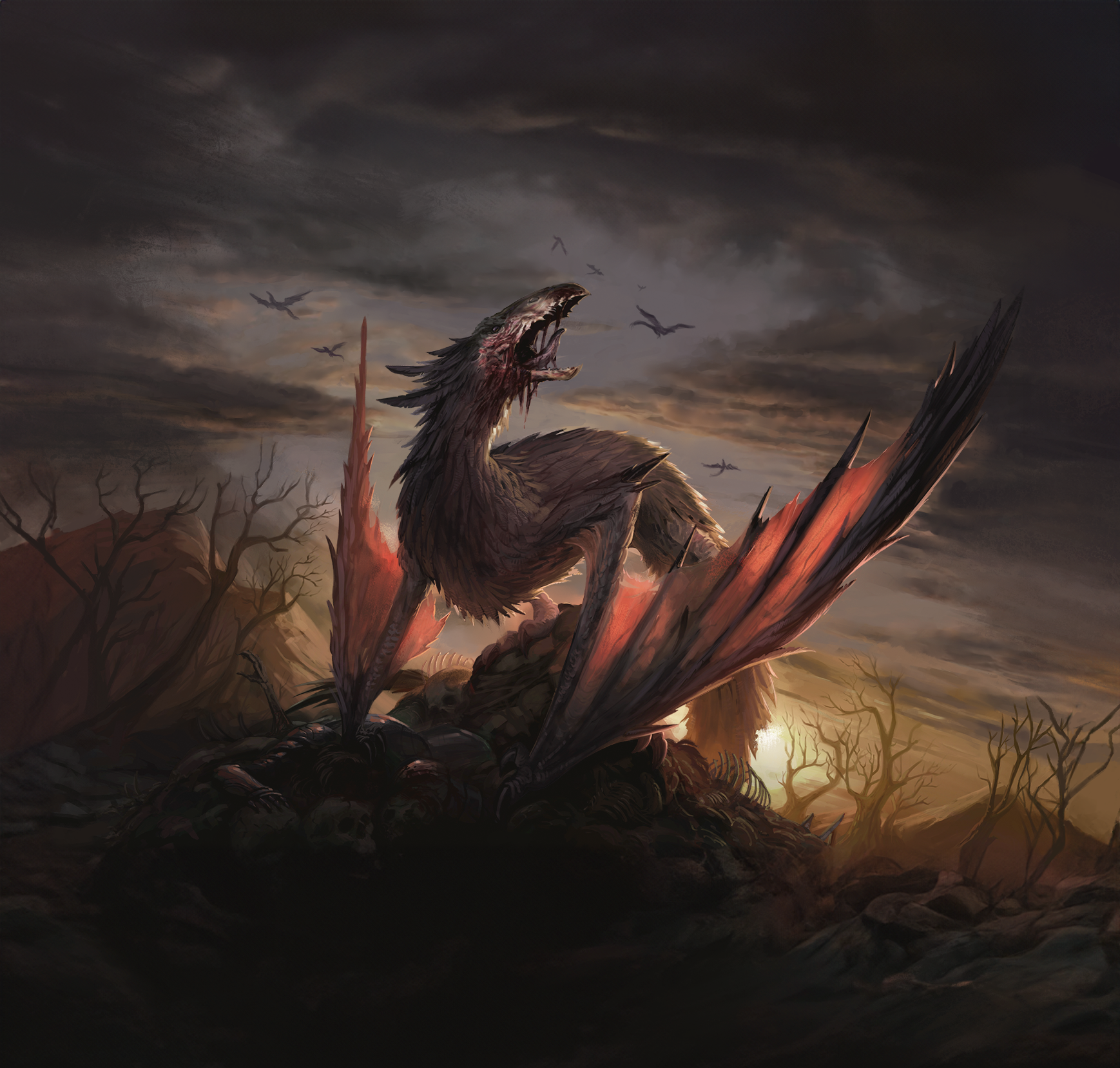 Official Malediction illustration of the winged Bloodfeast Raptor