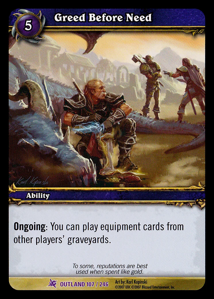 Card scan: Greed Before Need